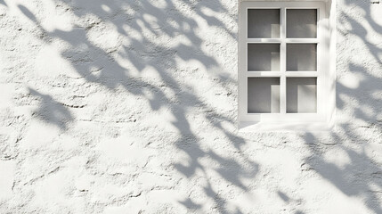 Rustic brick wall with white stucco and shadow patterns featuring window design