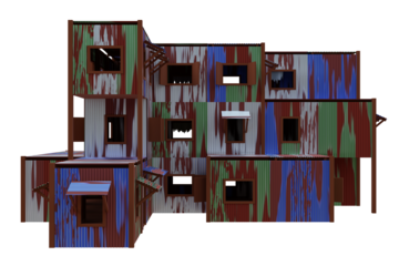 Old zinc house perspective. 3d rendering.	