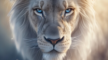 Majestic White Lion Staring Intently with Intense Eyes and Mane
