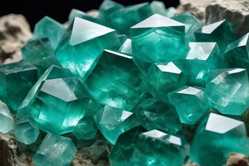 Obraz premium a close up of a cluster of green crystals on a rock