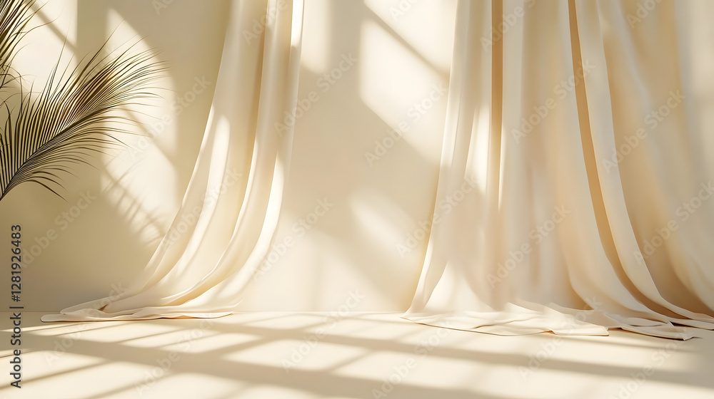 Poster minimalistic abstract gentle light beige background for product presentation with light and shadow o