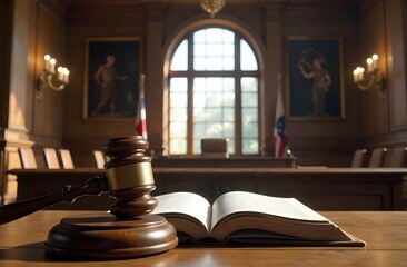 Courtroom with gavel and book