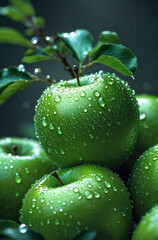 Saftige grüne Äpfel benetzt mit Wasser