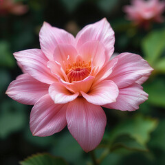 Fototapeta premium Pink dahlia flower blooming, top view, close up, in garden. Feel warm of natural from lovely flora and calm vibe from this wonderful flower
