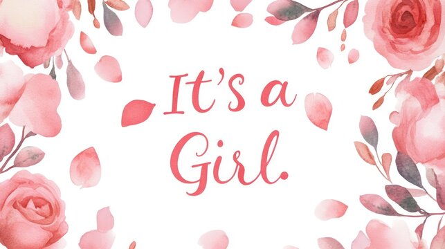 Watercolor floral "It's a Girl" announcement. - Powered by Adobe