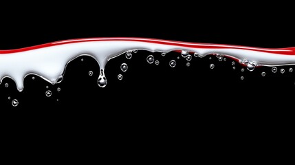 Dripping White Liquid with Bubbles on Black Background