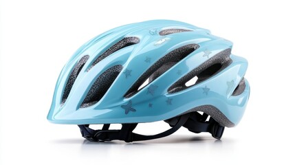 A cheerful blue bike helmet decorated with starfish patterns captures the spirit of fun and safety for young cyclists, emphasizing the joy of outdoor adventures.