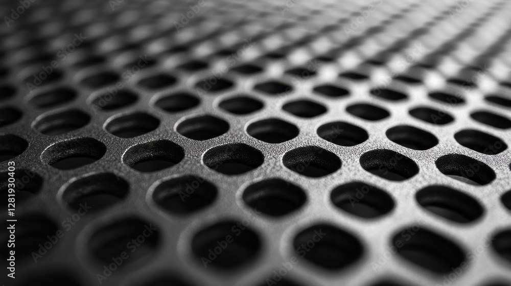 Poster A mesmerizing arrangement of hexagonal shapes forms a striking dark metal mesh, highlighted by its texture and depth. This captivating design evokes a sense of modernity and sophistication.