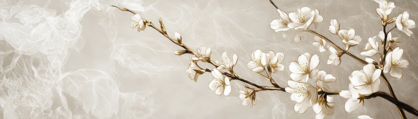 Softly textured rice paper featuring delicate golden sakura branches, blending tradition with elegance