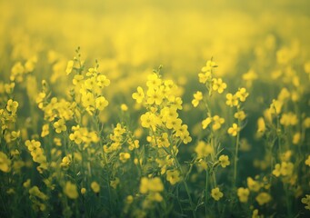 Vibrant yellow wildflowers bathed in golden sunlight.