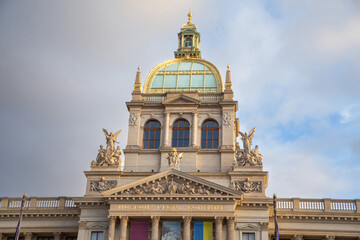 Fototapeta premium Detail of sculptures and dome of the National Museum in Prague