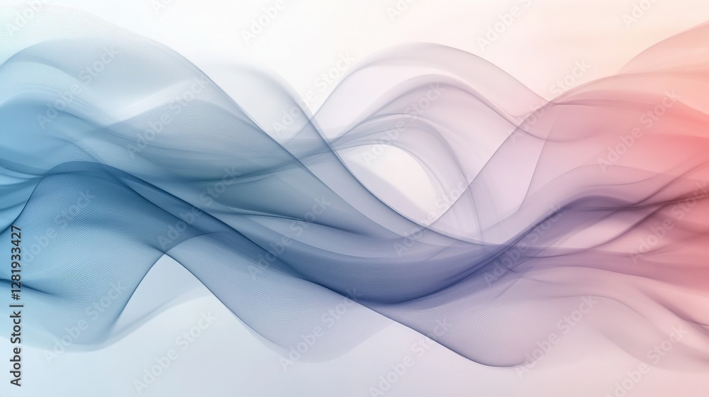 Poster abstract flowing lines. delicate, flowing lines in shades of blue and peach create an abstract and e
