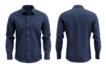 Men's long-sleeved dark blue shirt, front and back. Transparent bottom