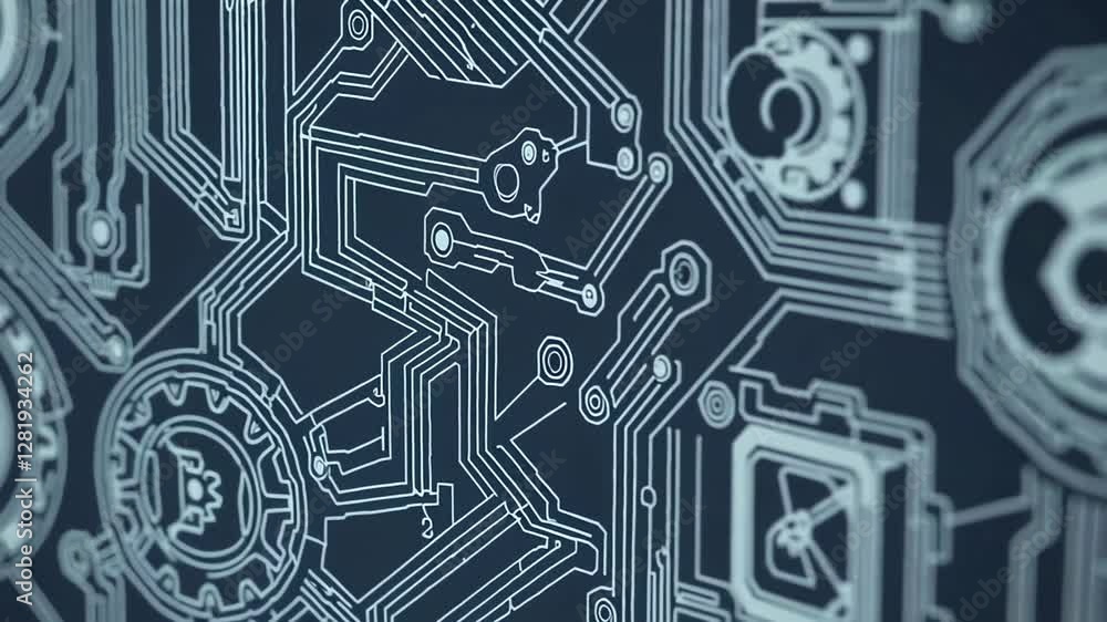 Aufkleber Engineering circuit board slowly zooming in, showcasing intricate connections and components, ideal for technology, engineering, and computer science projects