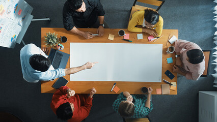 Top view of business people discussing and explain about plan. Top view of marketing team working...
