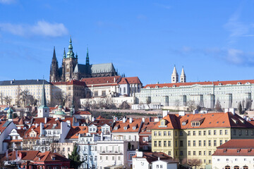 Medieval castle between houses in the city of Prague