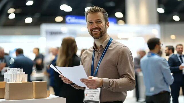Effective Salesperson Engaging Attendees at Trade Show Booth