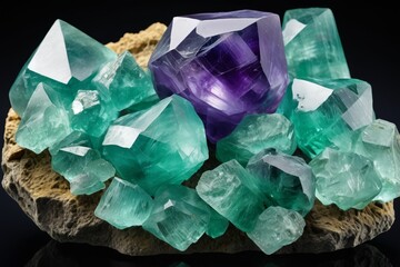 Obraz premium a close up of a cluster of green and purple crystals