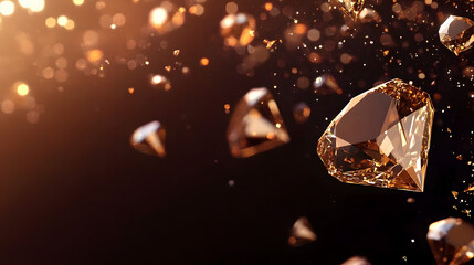 Fototapeta premium A stylish brown background with sparkling gold diamonds, leaving space for your message. Perfect for creating a luxurious and exclusive brand image.low poly wireframe.