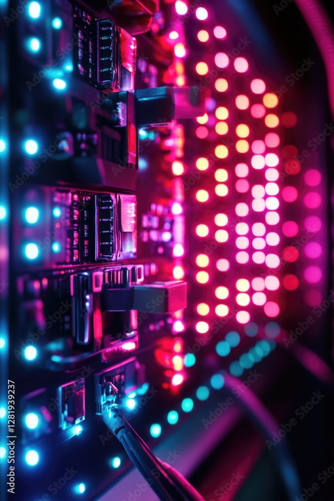 Poster colorful high speed usb hub with multiple ports for data transfer, part of advanced technology and e