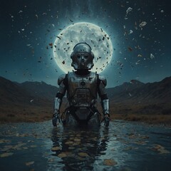 AI-interpreted versions of famous paintings in surreal futuristic style