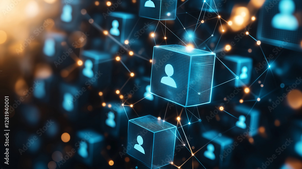 Poster abstract social network concept with glowing user icons and connections