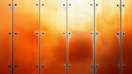 Abstract metal panel background with an orange gradient, featuring rivets for added texture. Ideal for modern design and artistic projects.