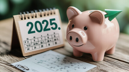 Pink Piggy Bank with a Green Upward Arrow for Financial Growth Concepts