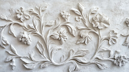 Intricate floral plaster wall design for interior decoration