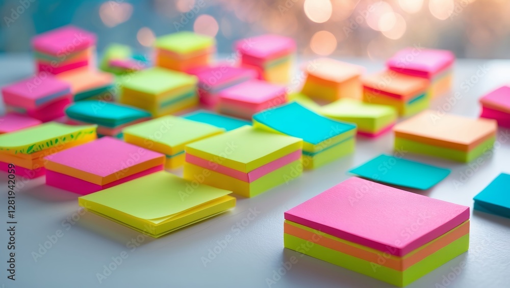 Poster colorful collection of sticky notes arranged on a workspace during a brainstorming session in the af