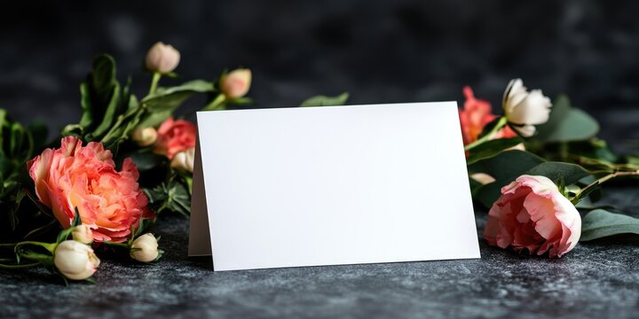 A close-up of a handwritten note on top of a white envelope, surrounded by beautiful pink flowers and greenery, suggesting a romantic or sentimental occasion.