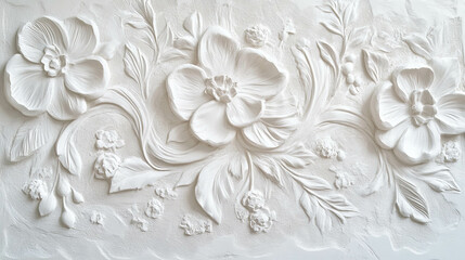 Elegant embossed floral plaster wall texture for interior design and decoration