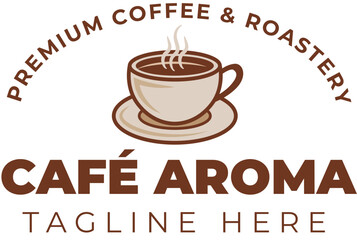 Elegant Cafe Logo with Steaming Coffee Cup