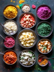 Brightly colored spices and seasoning in bowls, ready to enhance your culinary creations.