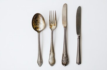 Antique Silverware Set Spoon Fork Knives Arranged