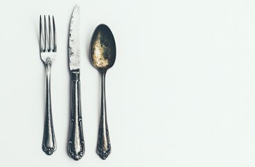 Antique silverware set on a white background