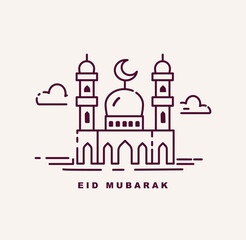 Eid Mubarak arabic calligraphy with line art design logo