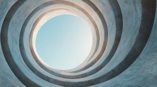 Architectural Spiral View Towards Clear Sky Under Bright Light