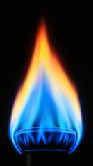 Llamas de gas natural azul y naranja sobre fondo negro