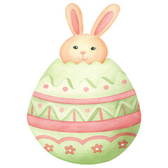 Fototapeta premium Easter Clipart, cute bunny peeking out from decorated Easter egg, perfect for spring