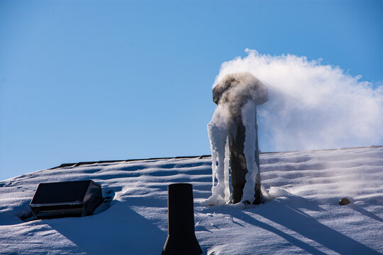 Ice accumulation  on roof vents during bitter cold weather can create dangerous condition in home.