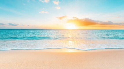 Obraz premium Despertar sereno sobre el océano calmado al amanecer con suaves olas en la playa