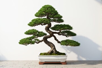 there is a bonsai tree in a pot on a wooden stand