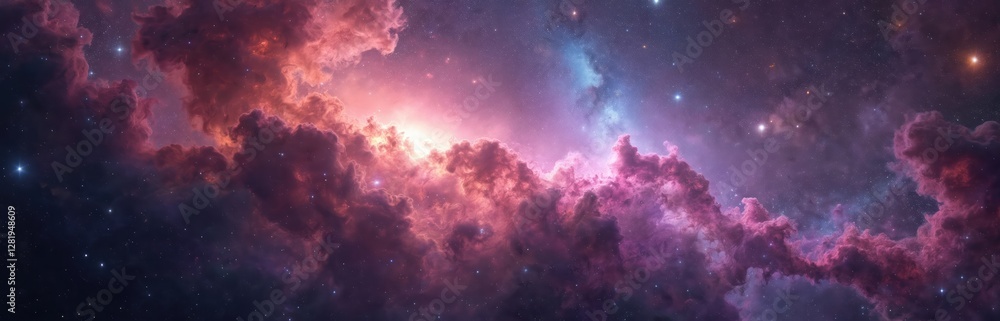 Wall mural panoramic deep space background. star field texture shows colorful starry night sky, outer space. ga