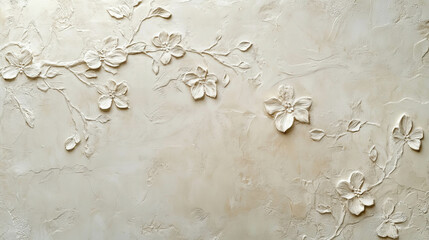 Elegant plaster wall texture with floral embossed design for interior decor and art inspiration