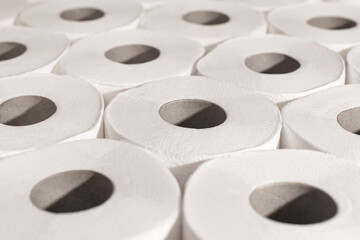 Toilet paper rolls selective focus background