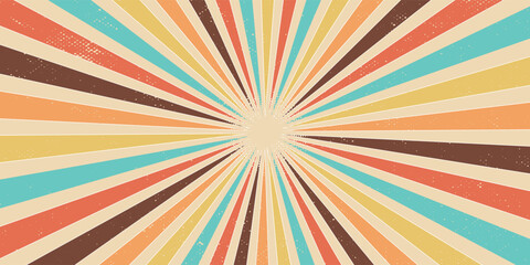Groovy retro swirl burst, summer and carnival background.