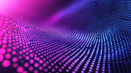 Futuristic digital texture with halftone dots and gradient transition from purple to pink and blue