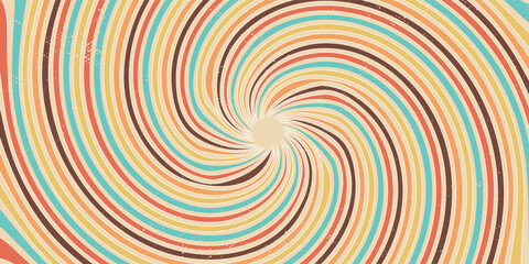 Groovy retro swirl burst, summer and carnival background. vector