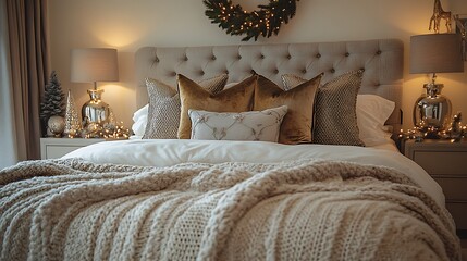 Cozy Christmas bedroom, festive decor